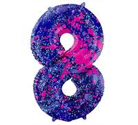 Folat 63908 Globo de Aluminio Número Figura 8 Paint Splash Morado 86 cm - decoración globos de helio para cumpleaños, aniversario