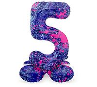 Folat 63925 Globo de Aluminio Número Figura 5 Paint Splash Morado 72 cm - decoración globos para cumpleaños, aniversario (no se necesita helio)