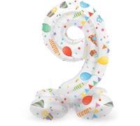 Folat 63969 Globo de Aluminio Número Figura 9 Joyful Party Multicolor 72 cm - decoración globos para cumpleaños, aniversario (no se necesita helio)