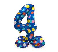 Folat 63974 Globo de Aluminio Número Figura 4 Colorful Dots Multicolor 72 cm - decoración globos para cumpleaños, aniversario (no se necesita helio)