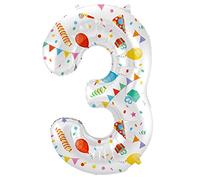 Folat 64173 Globo de Aluminio Número Figura 3 Joyful Party Multicolor 86 cm - decoración globos de helio para cumpleaños, aniversario