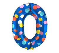 Folat 64180 Globo de Aluminio Número Figura 0 Colorful Dots Multicolor 86 cm - decoración globos de helio para cumpleaños, aniversario