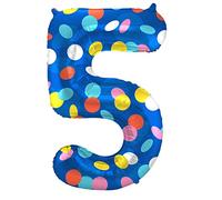 Folat 64185 Globo de Aluminio Número Figura 5 Colorful Dots Multicolor 86 cm - decoración globos de helio para cumpleaños, aniversario