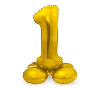 Folat 64701 Globo de Aluminio con Base Número Figura 1 color dorado 86 cm - decoración globos de helio para cumpleaños, aniversario