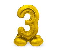 Folat 64703 Globo de Aluminio con Base Número Figura 3 color dorado 86 cm - decoración globos de helio para cumpleaños, aniversario