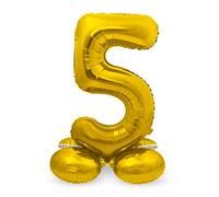 Folat 64705 Globo de Aluminio con Base Número Figura 5 color dorado 86 cm - decoración globos de helio para cumpleaños, aniversario