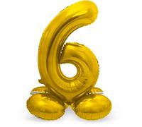 Folat 64706 Globo de Aluminio con Base Número Figura 6 color dorado 86 cm - decoración globos de helio para cumpleaños, aniversario