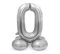Folat 64710 Globo de Aluminio con Base Número Figura 0 Plateado 86 cm - decoración globos de helio para cumpleaños, aniversario