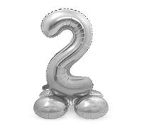 Folat 64712 Globo de Aluminio con Base Número Figura 2 Plateado 86 cm - decoración globos de helio para cumpleaños, aniversario
