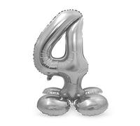 Folat 64714 Globo de Aluminio con Base Número Figura 4 Plateado 86 cm - decoración globos de helio para cumpleaños, aniversario