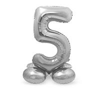 Folat 64715 Globo de Aluminio con Base Número Figura 5 Plateado 86 cm - decoración globos de helio para cumpleaños, aniversario