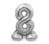 Folat 64718 Globo de Aluminio con Base Número Figura 8 Plateado 86 cm - decoración globos de helio para cumpleaños, aniversario