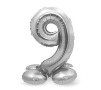 Folat 64719 Globo de Aluminio con Base Número Figura 9 Plateado 86 cm - decoración globos de helio para cumpleaños, aniversario