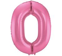 Folat 65900 Globo de Aluminio Número Figura 0 Metalizado Rosa Mate 86 cm - decoración Globos de Helio para cumpleaños, Aniversario