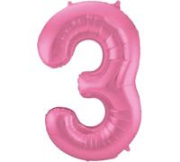 Folat 65903 Globo de Aluminio Número Figura 3 Metalizado Rosa Mate 86 cm - decoración Globos de Helio para cumpleaños, Aniversario