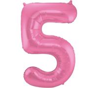 Folat 65905 Globo de Aluminio Número Figura 5 Metalizado Rosa Mate 86 cm - decoración Globos de Helio para cumpleaños, Aniversario
