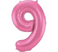 Folat 65909 Globo de Aluminio Número Figura 9 Metalizado Rosa Mate 86 cm - decoración Globos de Helio para cumpleaños, Aniversario