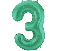 Folat 65913 Globo de Aluminio Número Figura 3 metalizado verde mate 86 cm - decoración globos de helio para cumpleaños, aniversario