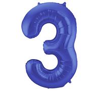 Folat 65923 Globo de Aluminio Número Figura 3 Metalizado Azul Mate 86 cm - decoración Globos de Helio para cumpleaños, Aniversario