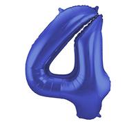 Folat 65924 Globo de Aluminio Número Figura 4 Metalizado Azul Mate 86 cm - decoración Globos de Helio para cumpleaños, Aniversario