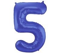 Folat 65925 Globo de Aluminio Número Figura 5 Metalizado Azul Mate 86 cm - decoración Globos de Helio para cumpleaños, Aniversario