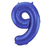 Folat 65929 Globo de Aluminio Número Figura 9 Metalizado Azul Mate 86 cm - decoración Globos de Helio para cumpleaños, Aniversario