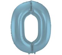 Folat 65940 Globo de Aluminio Número Figura 0 Azul Pastel Metalizado Mate 86 cm - decoración globos de helio para cumpleaños, aniversario