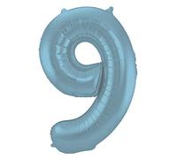 Folat 65949 Globo de Aluminio Número Figura 9 Azul Pastel Metalizado Mate 86 cm - decoración globos de helio para cumpleaños, aniversario