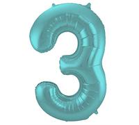 Folat 65963 Globo de Aluminio Número Figura 3 Pastel Aqua Metalizado Mate 86 cm - decoración globos de helio para cumpleaños, aniversario