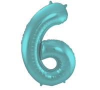 Folat 65966 Globo de Aluminio Número Figura 6 Pastel Aqua Metalizado Mate 86 cm - decoración globos de helio para cumpleaños, aniversario