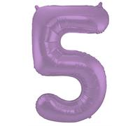 Folat 65975 Globo de Aluminio Número Figura 5 Morado Metalizado Mate 86 cm - decoración globos de helio para cumpleaños, aniversario