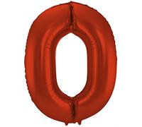 Folat 65980 Globo de Aluminio Número Figura 0 Rojo Metalizado Mate 86 cm - decoración globos de helio para cumpleaños, aniversario