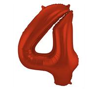Folat 65984 Globo de Aluminio Número Figura 4 Rojo Metalizado Mate 86 cm - decoración globos de helio para cumpleaños, aniversario