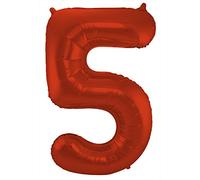 Folat 65985 Globo de Aluminio Número Figura 5 Rojo Metalizado Mate 86 cm - decoración globos de helio para cumpleaños, aniversario