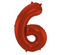 Folat 65986 Globo de Aluminio Número Figura 6 Rojo Metalizado Mate 86 cm - decoración globos de helio para cumpleaños, aniversario