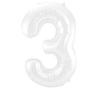 Folat 65993 Globo de Aluminio Número Figura 3 Blanco Metalizado Mate 86 cm - decoración globos de helio para cumpleaños, aniversario