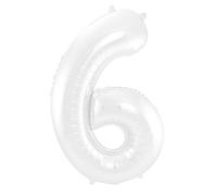 Folat 65996 Globo de Aluminio Número Figura 6 Blanco Metalizado Mate 86 cm - decoración globos de helio para cumpleaños, aniversario