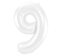 Folat 65999 Globo de Aluminio Número Figura 9 Blanco Metalizado Mate 86 cm - decoración globos de helio para cumpleaños, aniversario