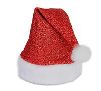 Folat 66096 Gorro Navideño Rojo y Blanco Brillantina - Gorro de Papa Noel Unisex Sombreros de Navidad Accesorios de Navidad