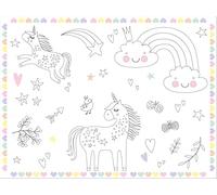 Folat 68337 Manteles individuales para colorear Unicorns & Rainbows-6 piezas, multicolor, Mittel