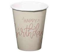 Folat 68701 Decoración de cumpleaños Rosa, Crema, Dorado champán -Tazas - Crème Rose - 250 ml - 8 piezas - Una vajilla de feliz cumpleaños sofisticada y vibrante