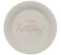 Folat 68702 Decoración de cumpleaños Rosa, Crema, Dorado champán -Platos - Crème Rose - 23 cm - 8 piezas - Una vajilla de feliz cumpleaños sofisticada y vibrante