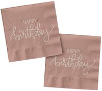 Folat 68703 Decoración de cumpleaños Rosa, Crema, Dorado champán -Servilletas - Crème Rose - 33 x 33 cm - 20 piezas - Una vajilla de feliz cumpleaños sofisticada y vibrante