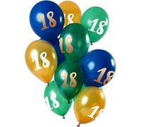 Folat 69118 Balloons Years Green 30 cm Pack of 12 Latex Helium Balloons Birthday Decoration Number 18 Golden Emerald 30 cm