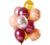 Folat 69200 'Happy Birthday' Balloons Pink Gold 30 cm Pack of 12 Latex Helium Balloons Birthday Decoration 30 cm