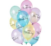 Folat 69330 Globos 'Happy Birthday' Pastel Transparente 30cm - 12 piezas Globos de látex para Aire y Helio para Cumpleaños