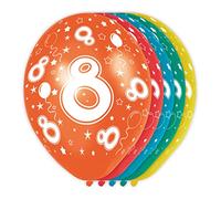Folat - 8 Año Helio Adecuado Metálico Globos para Fiesta Decoración - Multicolor - 12In/30cm - 5 piezas