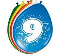 Folat - 9 Año Globos para Fiesta Decoración - Multicolor - 12In/30cm - 8 Piezas