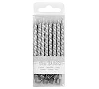 Folat B.V. 16 Velas para Tarta Plateadas + Soporte, para Bodas de Plata o como