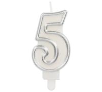 Folat B.V.- 5 de EE. UU Folat Velas Vela Simply Chique Silver Número 5-9 cm Adornos para Pasteles cumpleaños, Aniversario de Bodas, Graduación, Baby Shower, Fiesta de niños, Color, 9 cm (24165)